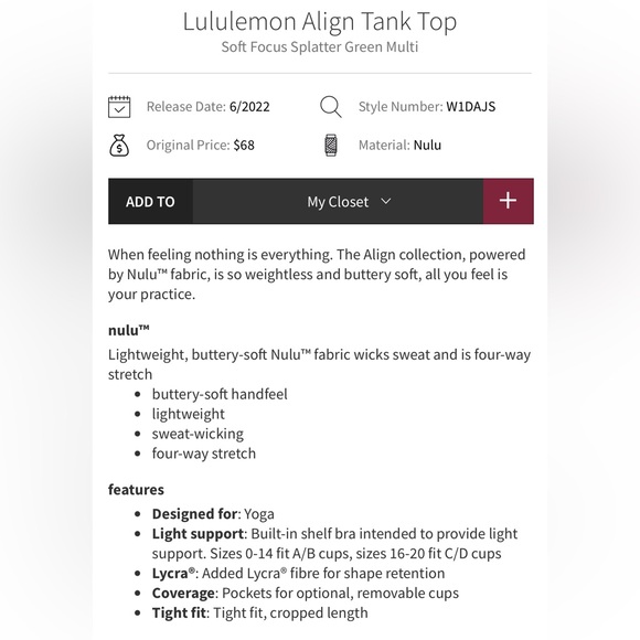 Lululemon Align HR Cropped Legging & Matching Align Tank Top,Size-6,GUC - Picture 16 of 16